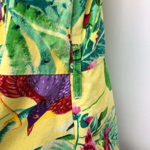 Handmade Yellow Tropical Floral Patterned Sleeveless Mini Dress size ~M - Picture 9 of 15